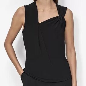 DKNY Asymmetric Sleeveless Black Top Stretch Lightweight Womens Size PL